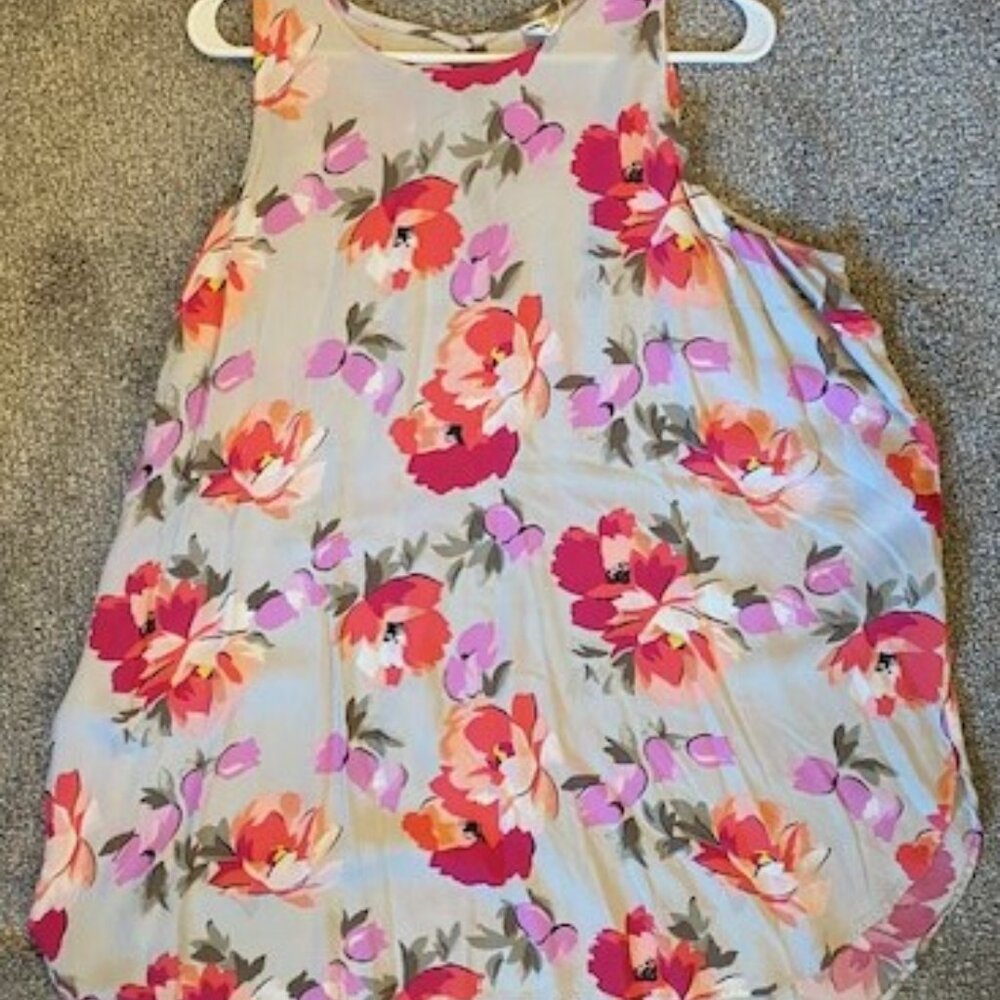 Old Navy Gray with Pink & Purple Floral Print High Neck Swing Tank Top